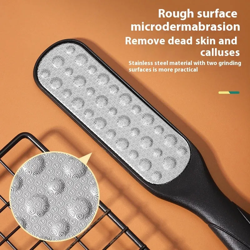 Stainless steel double-sided foot grinder for hard skin removal in black and white colour options