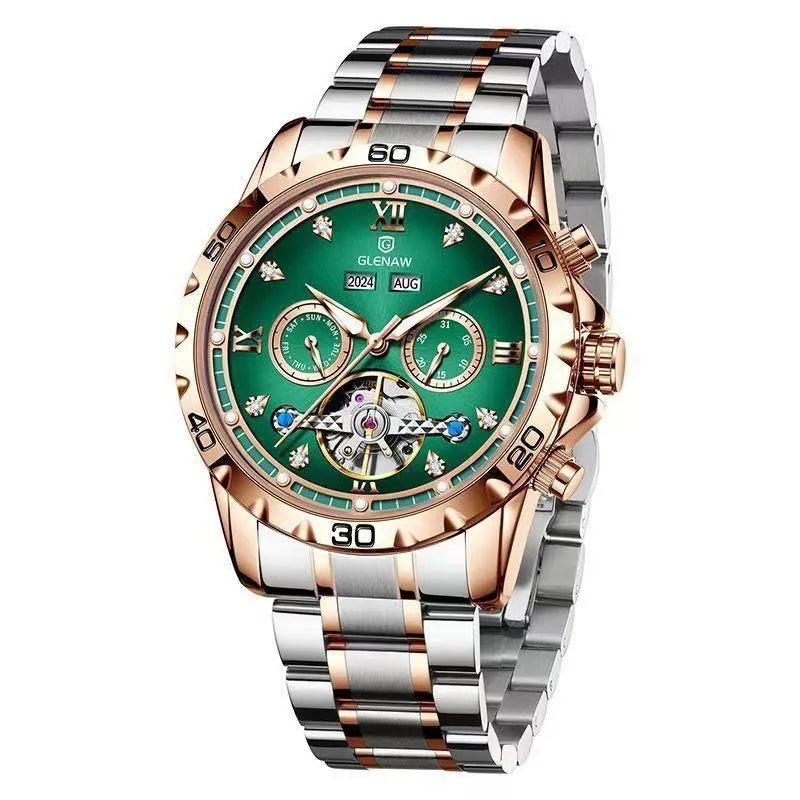Men's automatic mechanical watch with stainless steel strap in silver and blue colour combination