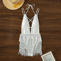 White deep V-neck one-piece swimsuit with sleeveless design for swimming