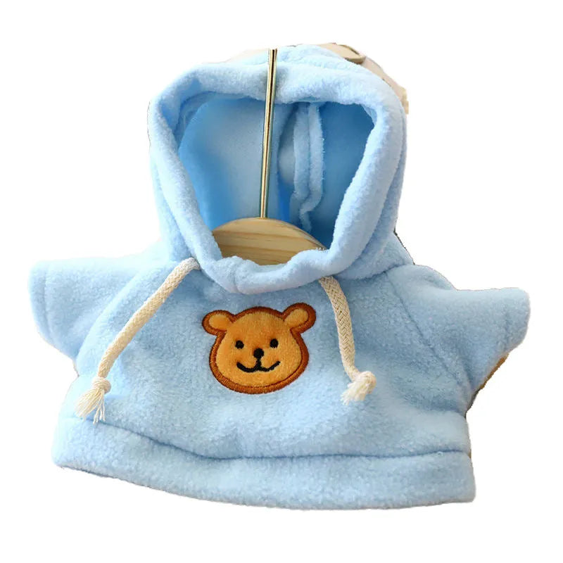 Medium and large size dog hoodie sweater with balaclava hood in blue, pink, red, yellow, brown and grey bear pattern colours