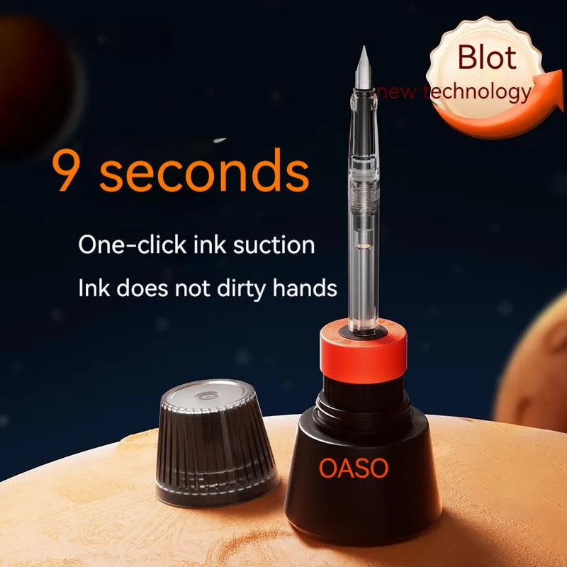 Plastic automatic suction pen set with 0.5mm nib and 40ml ink bottle for students