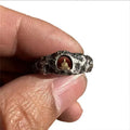 Copper Grotto Buddha ring with rock texture finish, hand-forged construction, size 8 measurement