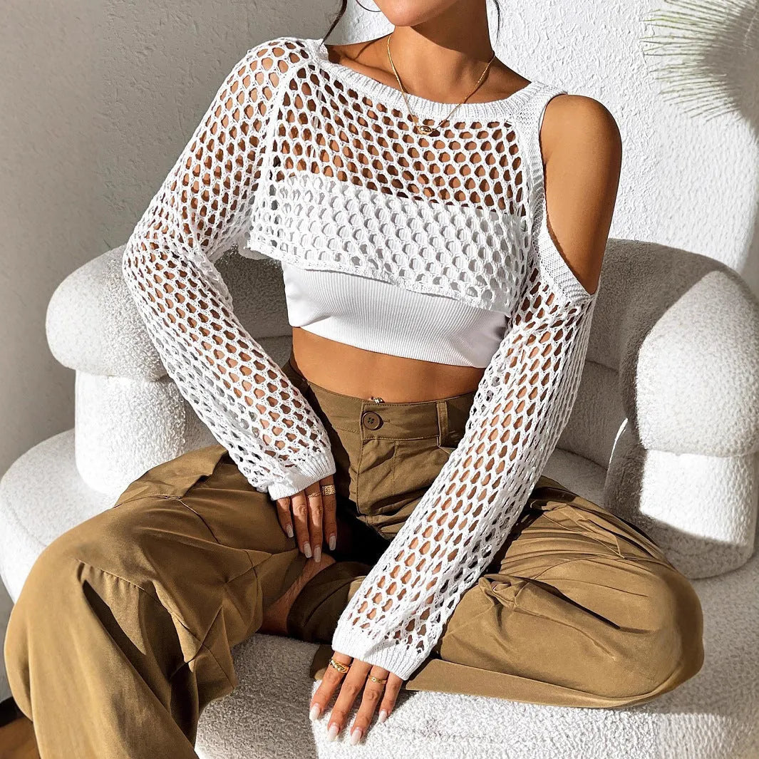 Mesh shirt with hollowed navel design in polypropylene fibre available in six colour options