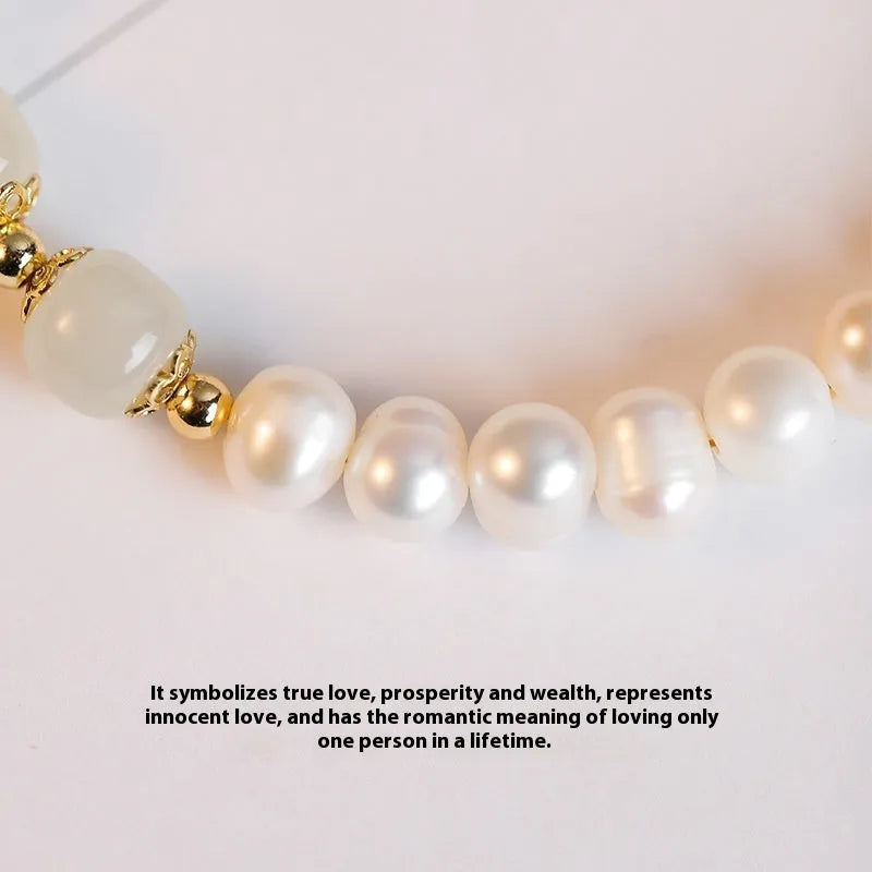 A diamond-shaped natural freshwater pearl bracelet in a Korean style, shown in deep Hetian jade colour with an electroplated finish.