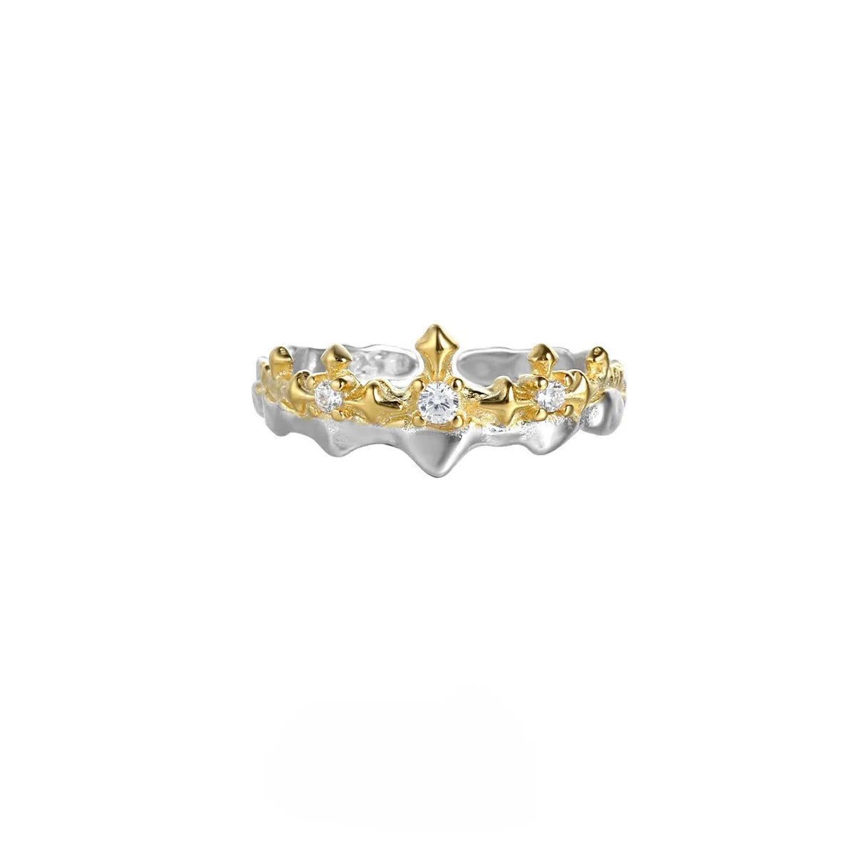 Princess Knight adjustable silver ring with white gold or black gold electroplated finish.