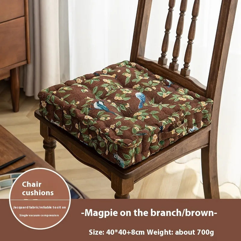 American style dining chair cushion with decorative plant pattern, 40x40x8cm dimensions