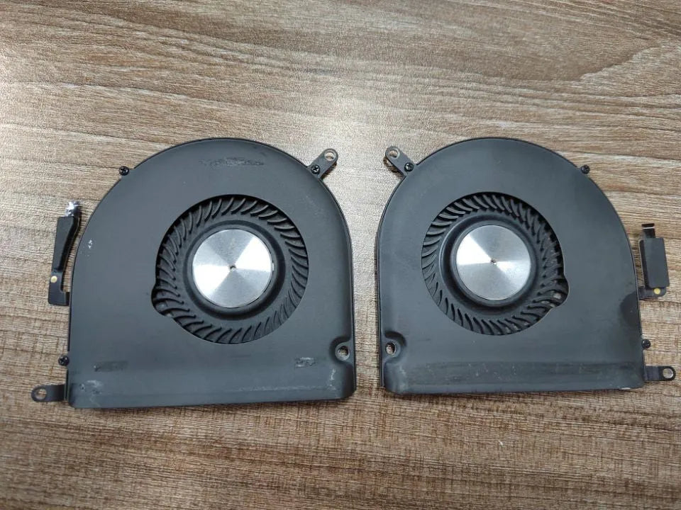 MacBook Pro A1398 laptop cooling fan replacement part with colour-coded housing variants