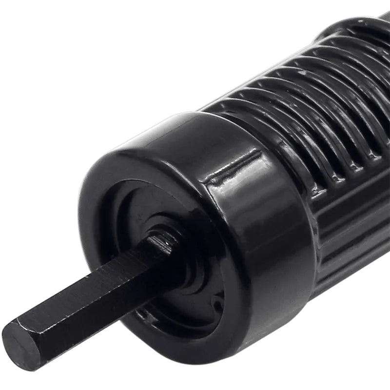 Black metal electric drill rivet gun attachment, 173mm long with alloy steel head.