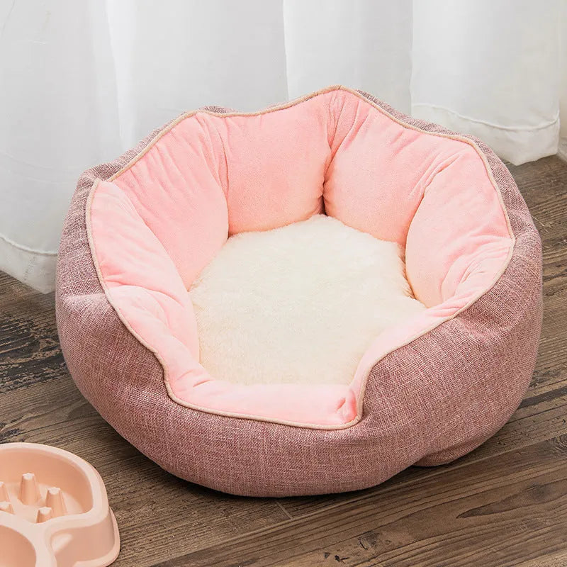 Blue octagonal pet bed with raised sides and removable mats for cats and small dogs