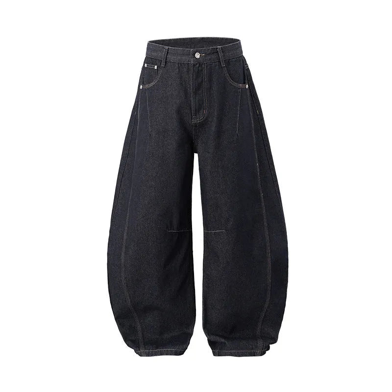 Men's wide leg denim trousers in original cow colour cotton fabric
