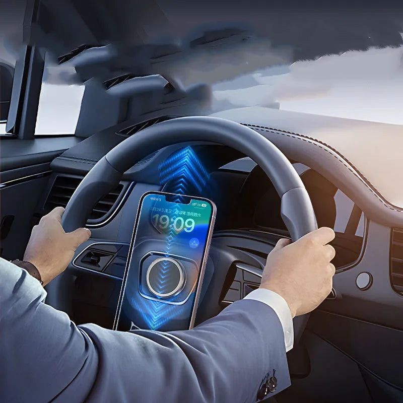 Obsidian black alloy car phone holder with magnetic discs and centripetal force design