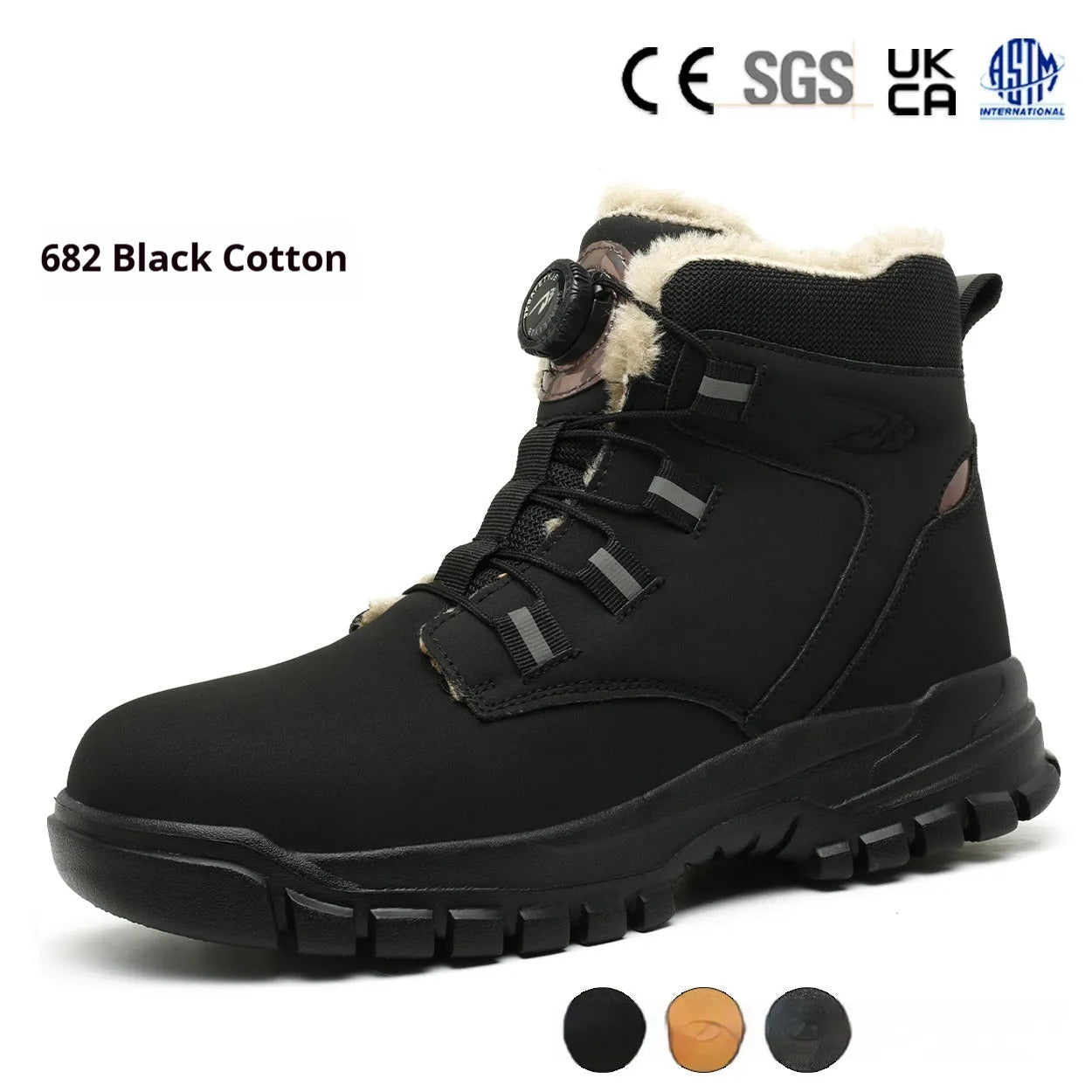 Lightweight labour protection safety shoes with leather upper and rubber sole in black, yellow and grey colours