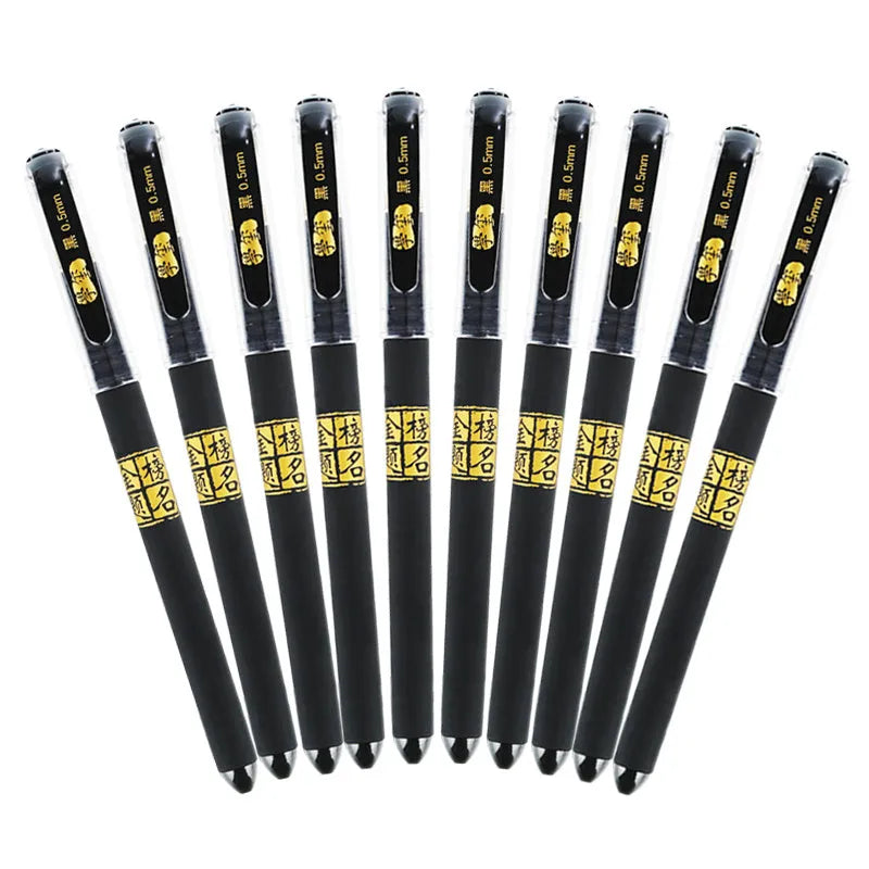 8 carbon black gel pens with anti-fatigue grips, showing bullet and needle tip options