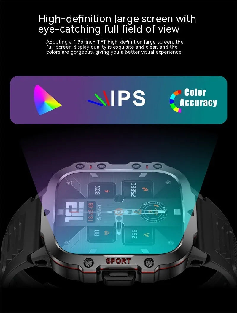 QX11 smart watch in black with zinc alloy case and TFT screen showing heart rate display.