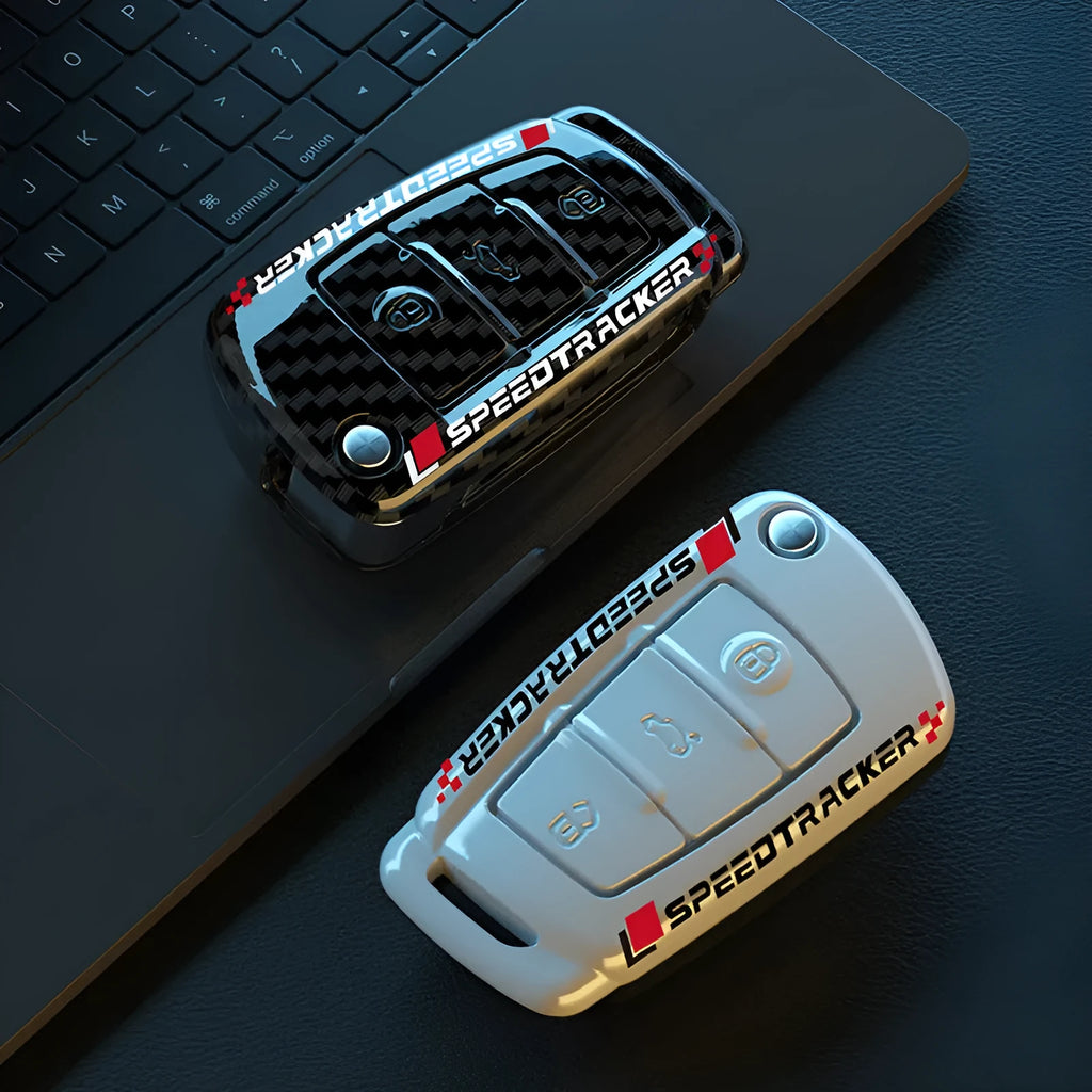 Carbon fibre style car key cover with mirror in feilin material, carbon and white colour options