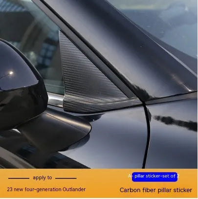 23 Outlander car A pillar and B pillar with applied protective film in carbon fibre pattern