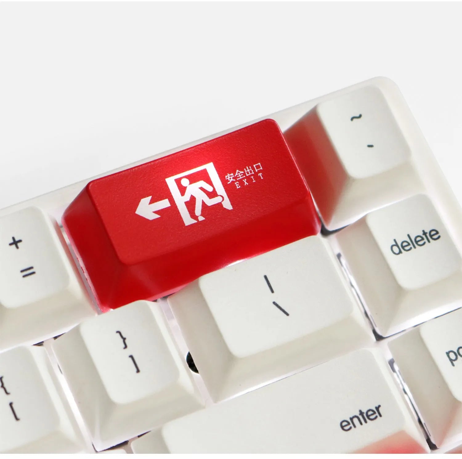Red emergency exit symbol backspace keycap for mechanical keyboard customisation