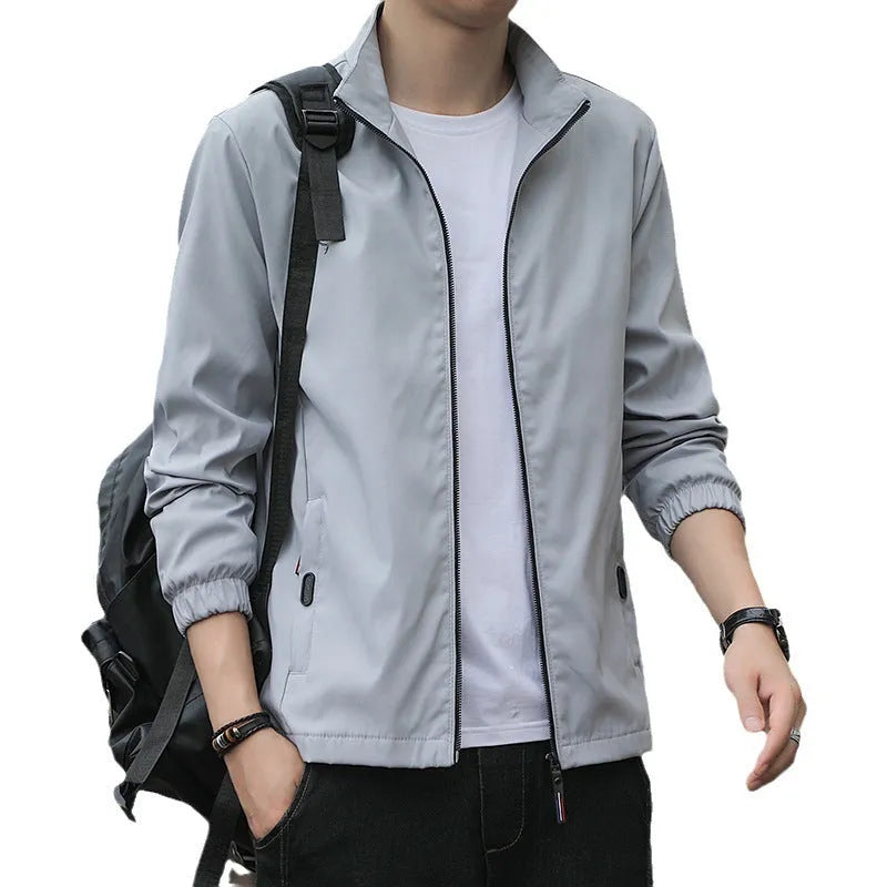 Korean style men's loose lapel autumn jacket in polyester available in multiple colours