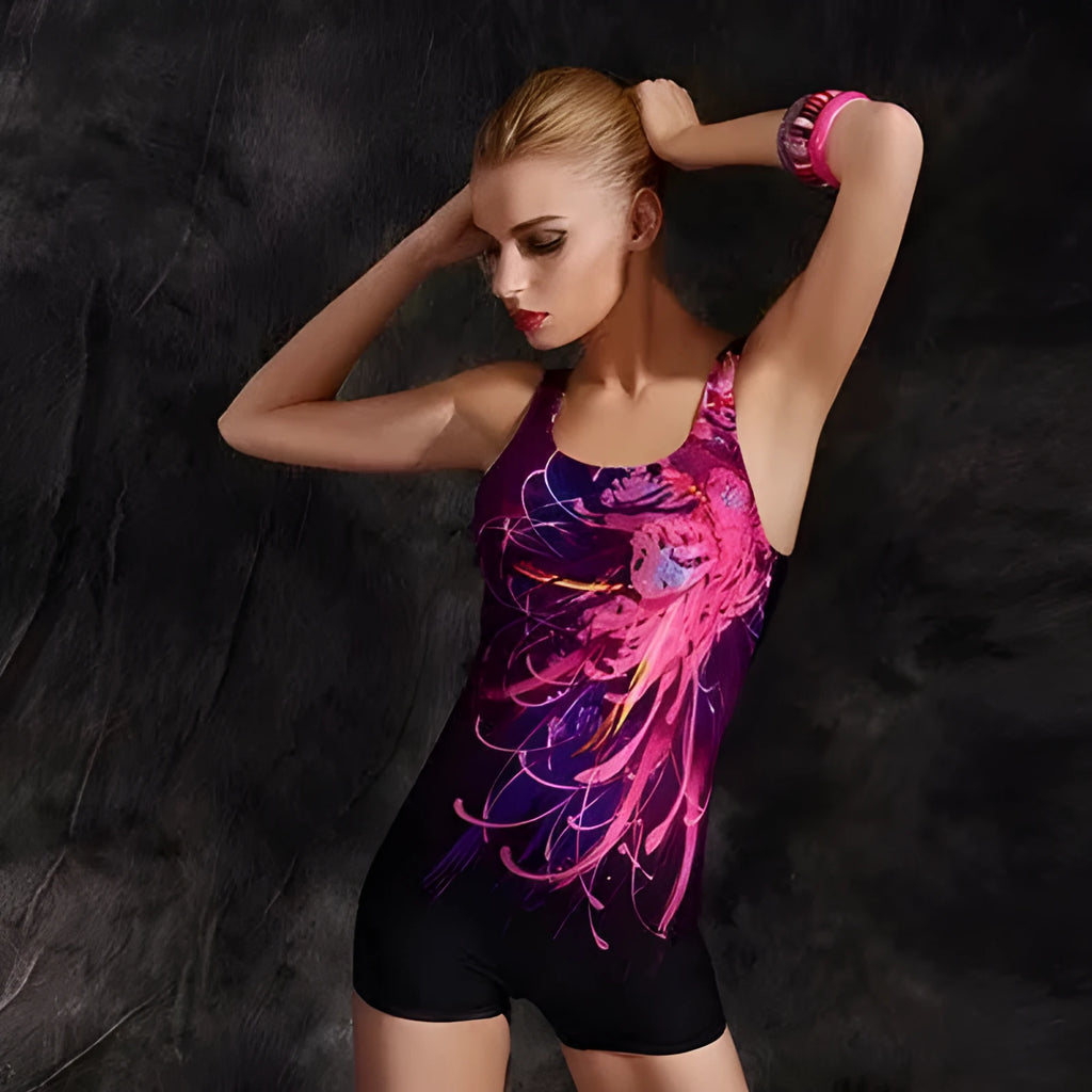 Professional women's one-piece swimsuit in quick-drying polyester with conservative sleeveless design
