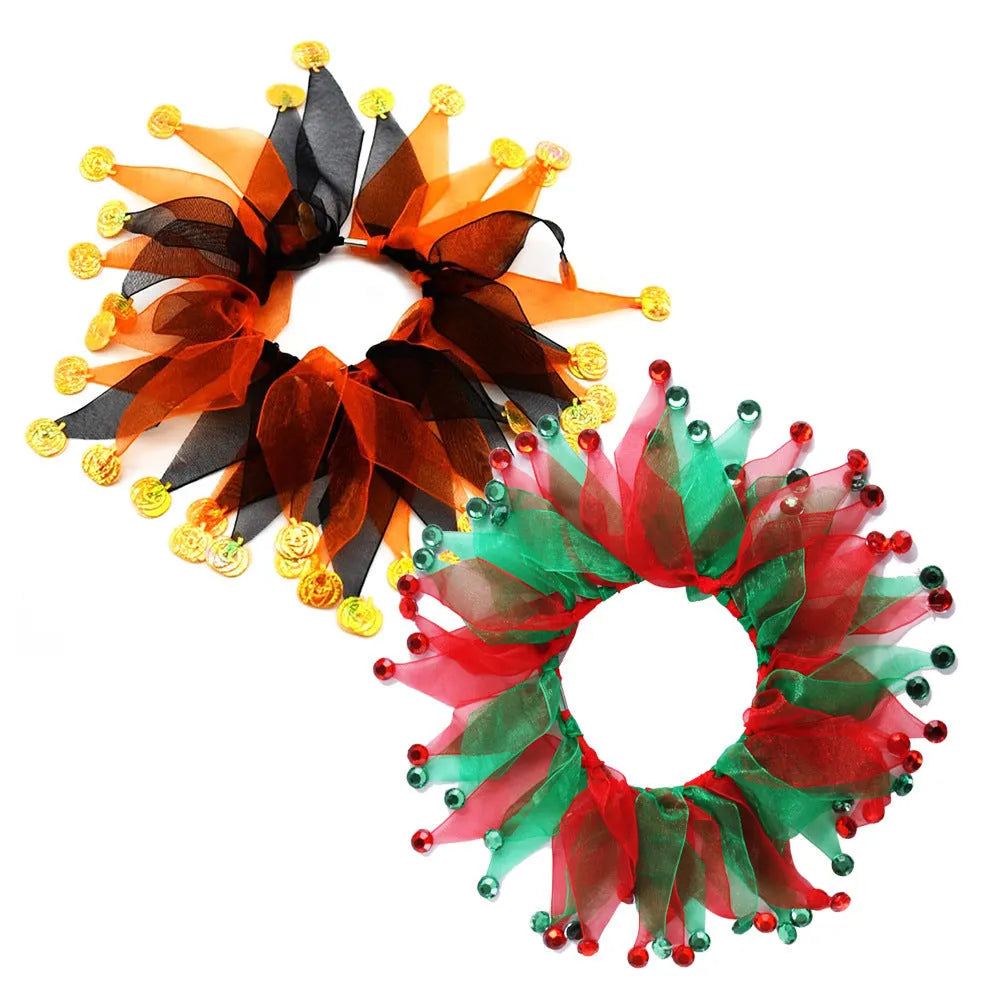 Tie-dye dog collar with Christmas and Halloween patterns in adjustable one-size cloth design