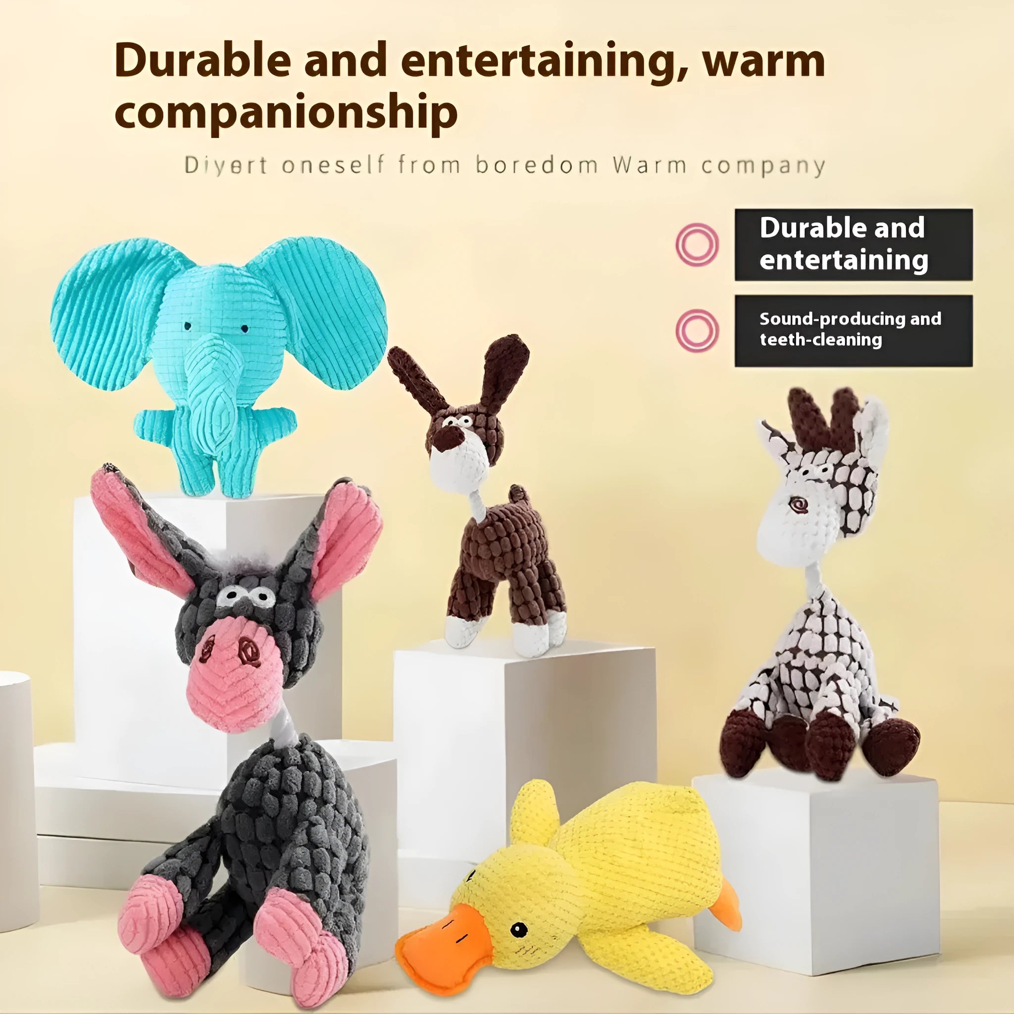 Bite-resistant plush puppy toys including rechargeable ducks, donkey styles, and companion animal designs