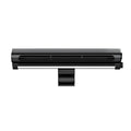 Black bladeless USB fan with clip attached to laptop screen showing lighting lamp function