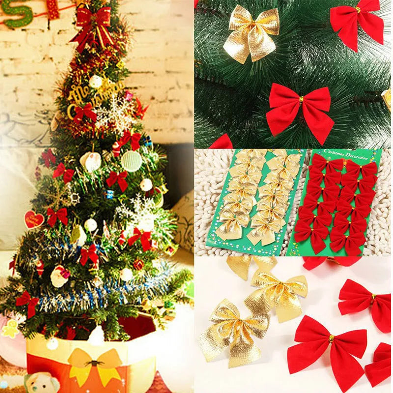 A 5 cm red gold and silver polyester Christmas decoration bow for tree ornaments.