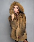 Women's silver grey artificial fur coat with loose fit and mid-length 65cm cut
