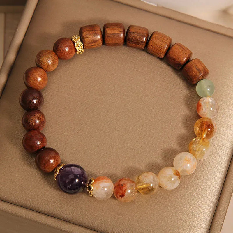 Women's bracelet with pineapple yellow tower crystal, ebony and amethyst stones, pearl rhinestone sequin decoration