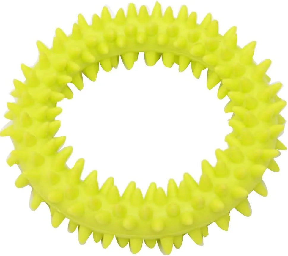Blue TPR spiky circle ring dog chew toy for dental cleaning and bite training