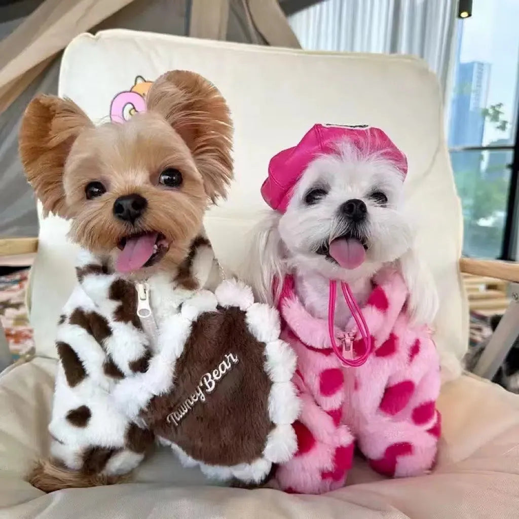 Small dog plush warm coat in British style design for Teddy, Bichon and Pomeranian breeds