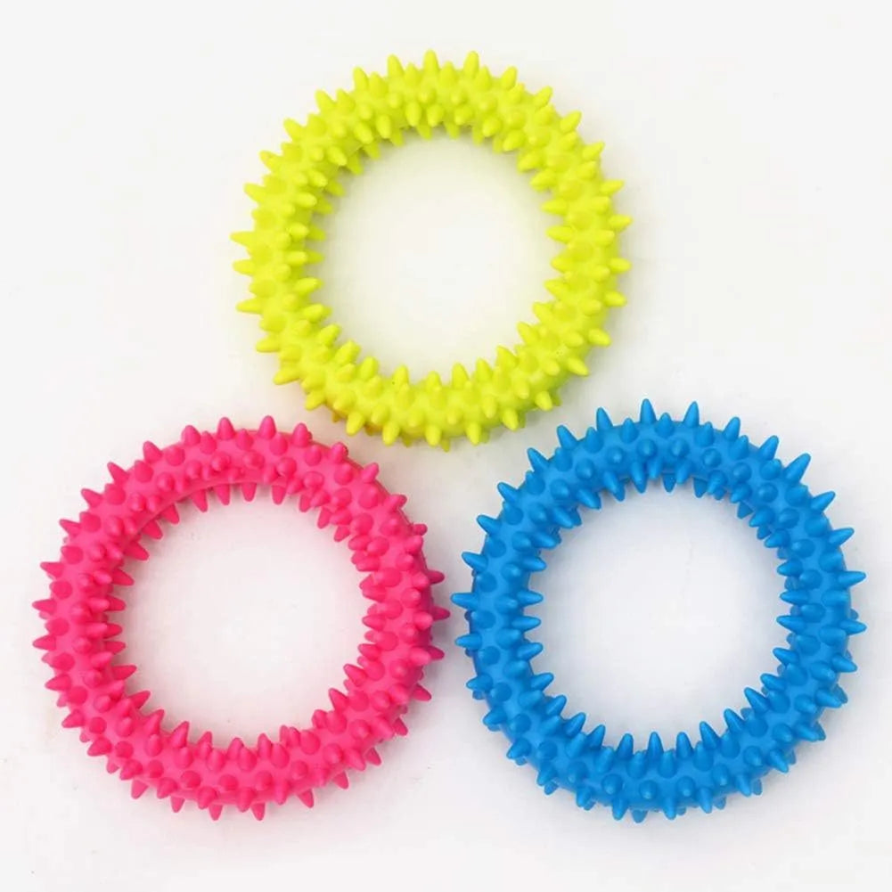 Blue TPR spiky circle ring dog chew toy for dental cleaning and bite training