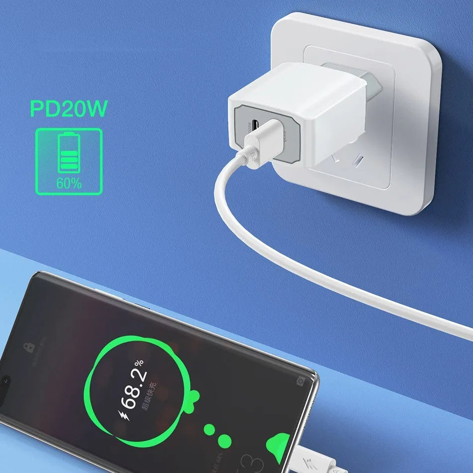 White European standard fast charger with USB cable, compact fire-resistant design