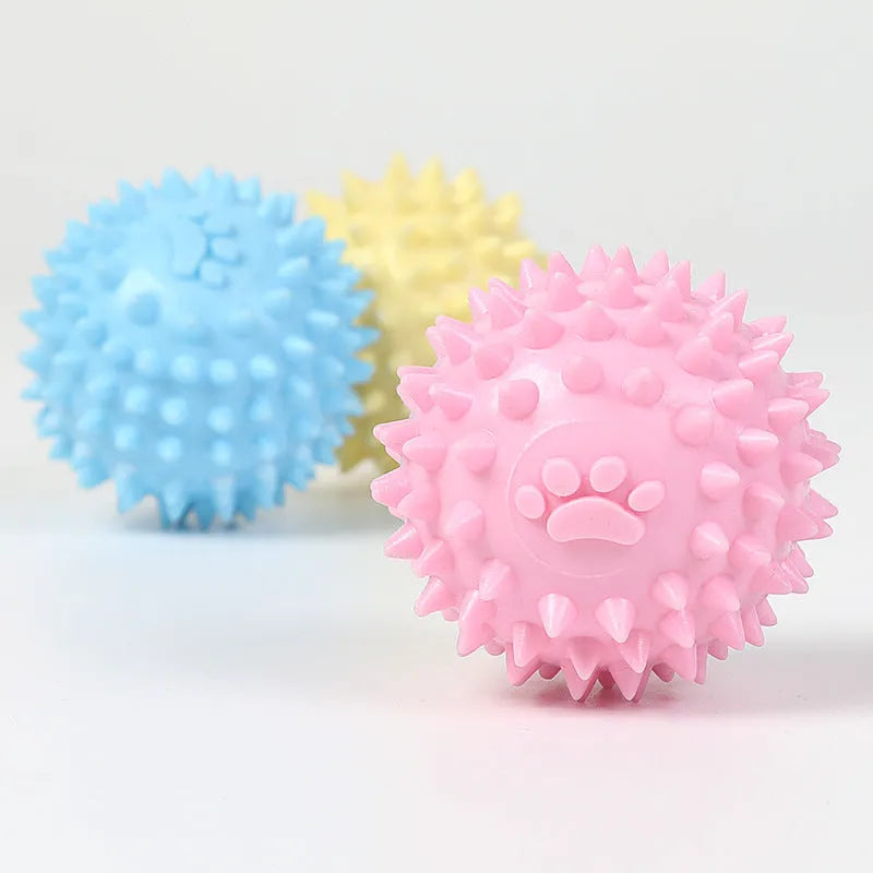 Blue TPR dog chewing ball with textured surface and 6cm diameter for teeth cleaning