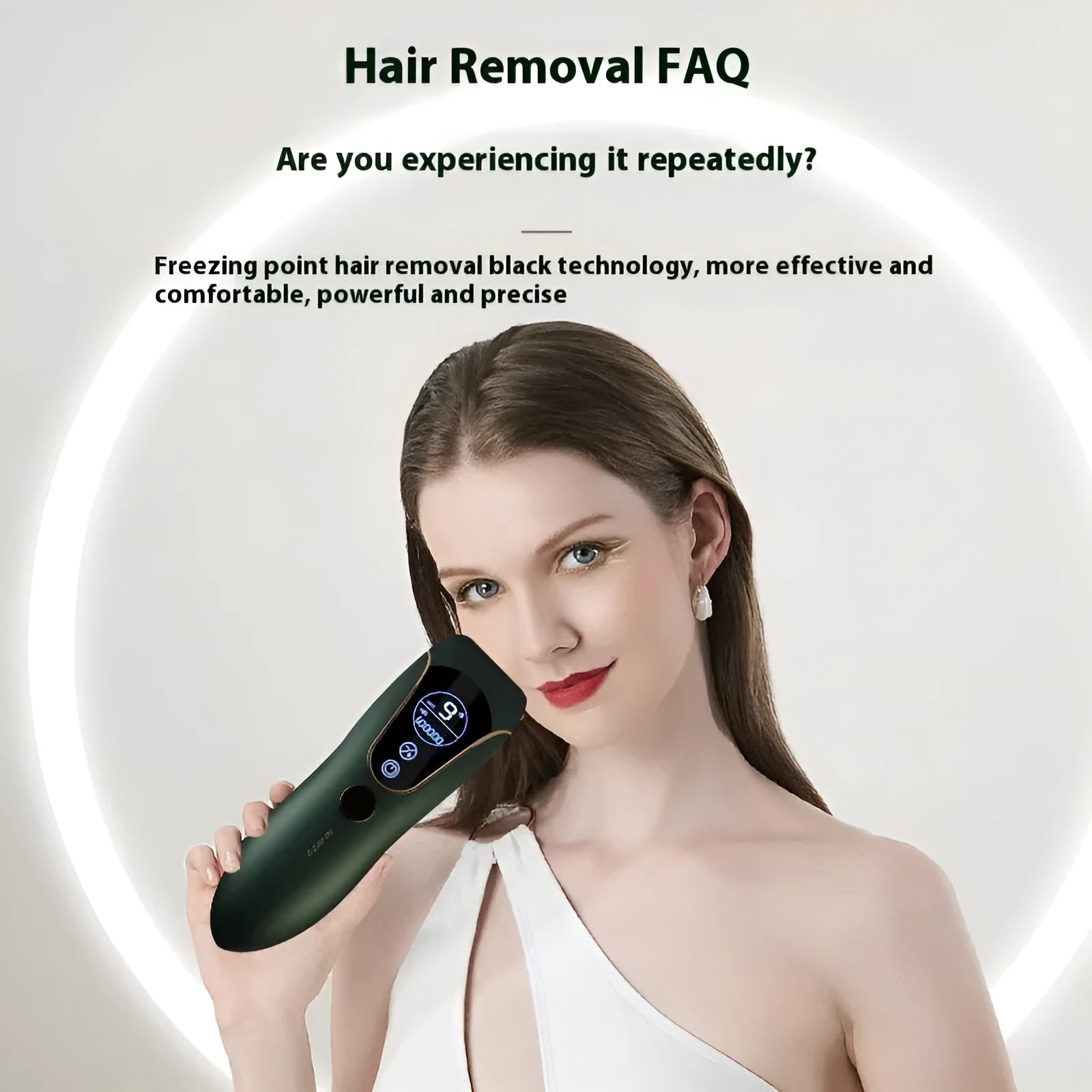 Freezing point hair removal device in sundial white, green, or pink colour for body, face, leg, and private part use