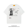 Men's black loose retro t-shirt with white letter print and short raglan sleeves.