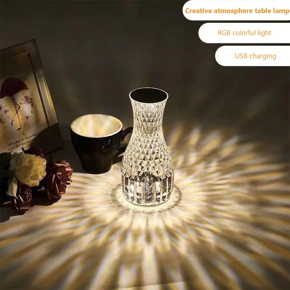 Vase shaped crystal table lamp with touch control and remote for bedside lighting