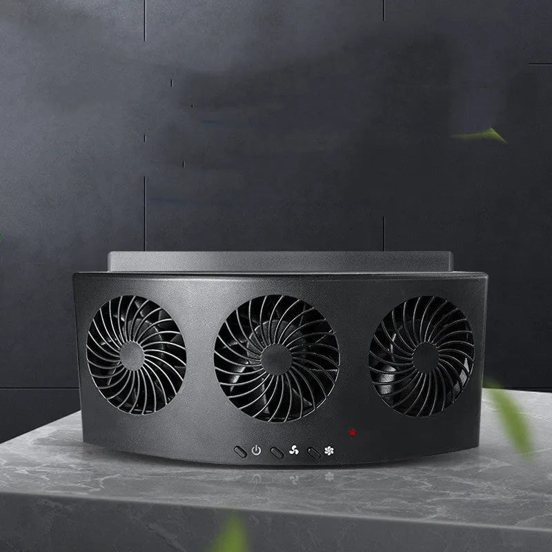 Black and white USB car ventilation fan with ABS plastic housing and 1.5m power cable