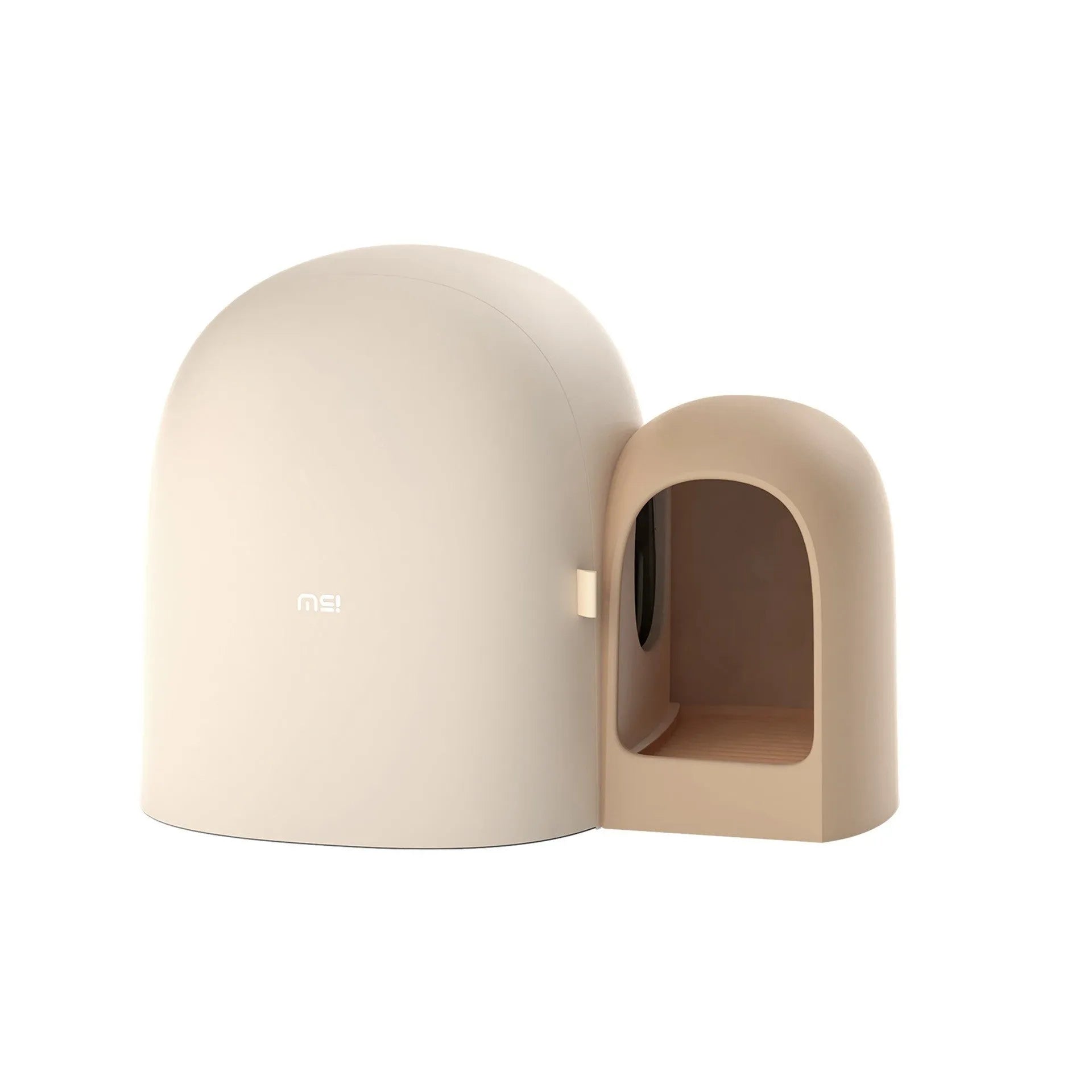 Large enclosed cat litter box in Aurora White, Moss Green, or Milk Tea Colour with dimensions 67.7cm x 49cm x 50cm