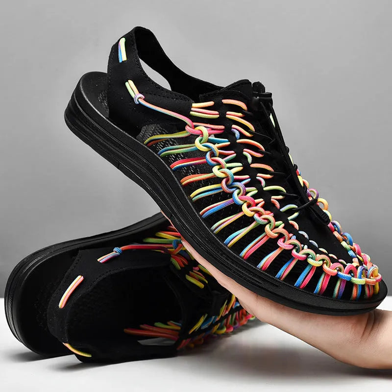 Adjustable elastic drawstring Roman sandals in multiple colours with rubber sole