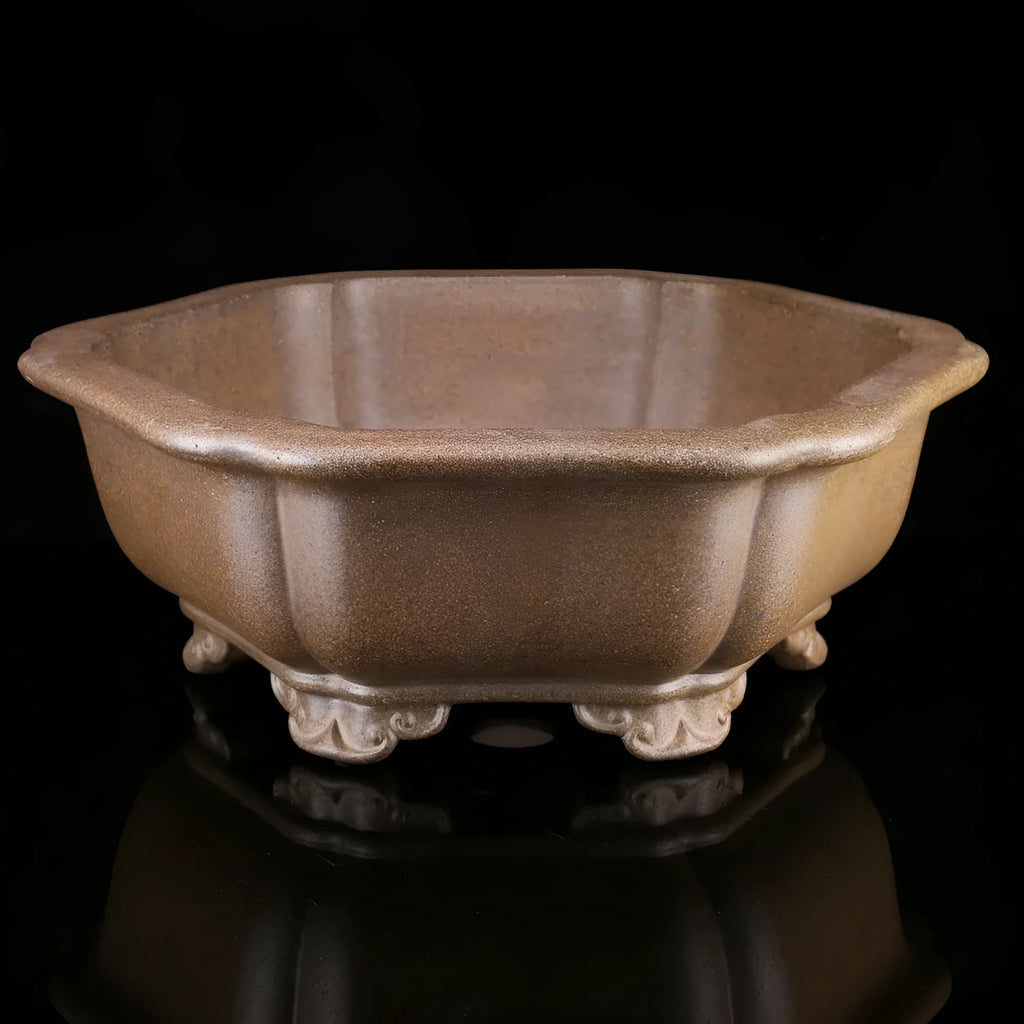 Large hexagonal purple sand bonsai plant pot with handmade terracotta finish