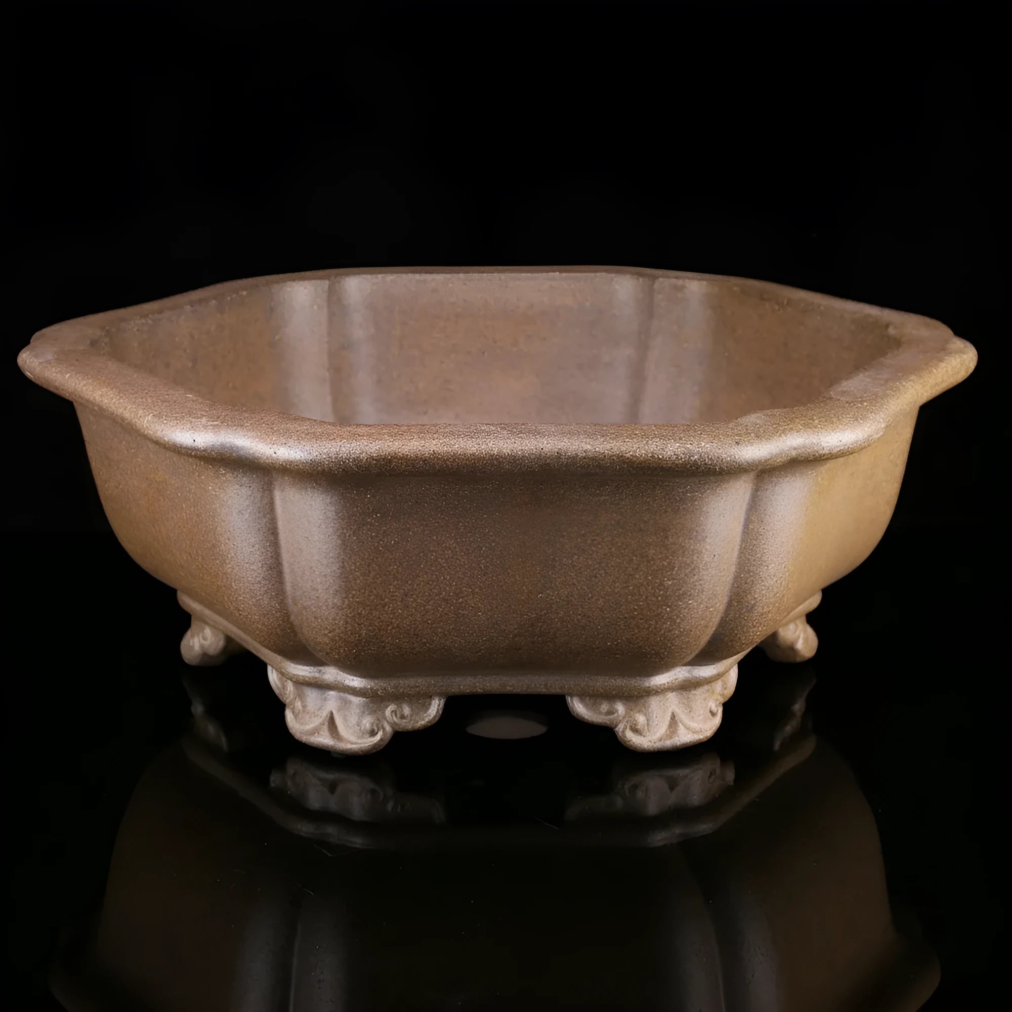 Large hexagonal purple sand bonsai plant pot with handmade terracotta finish