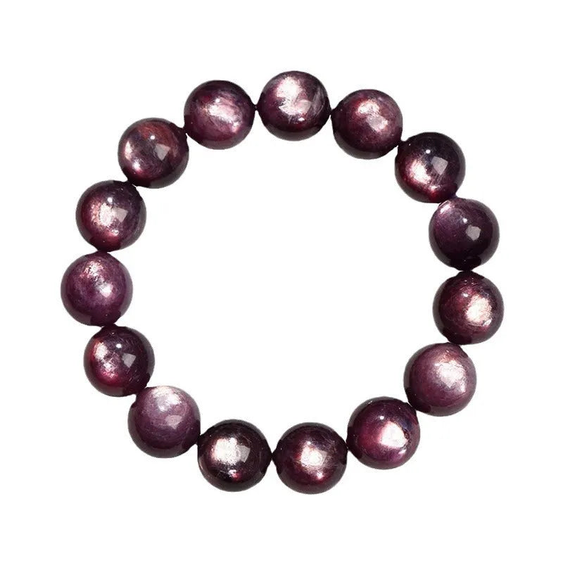 Purple lepidolite crystal bracelet with round polished beads in natural gemstone colours
