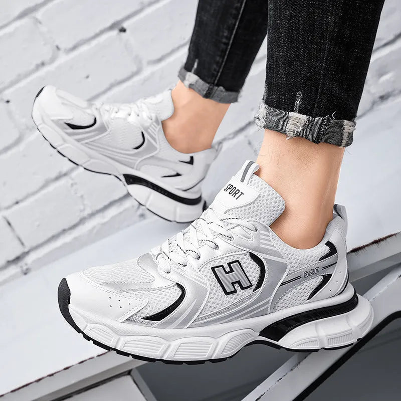 Men's mesh casual running shoes in multiple colours with plastic sole and round toe design