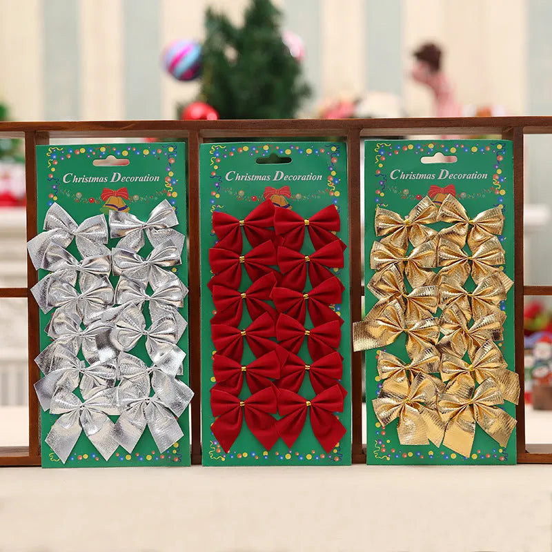 A 5 cm red gold and silver polyester Christmas decoration bow for tree ornaments.