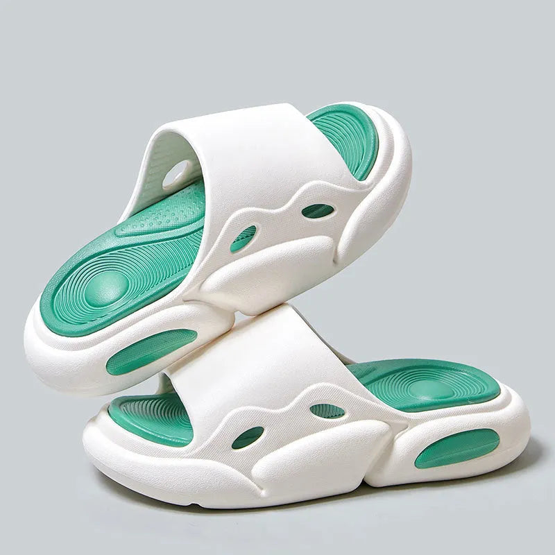 Two-colour couple slippers with thick EVA soles in pink purple, white green, and black white combinations