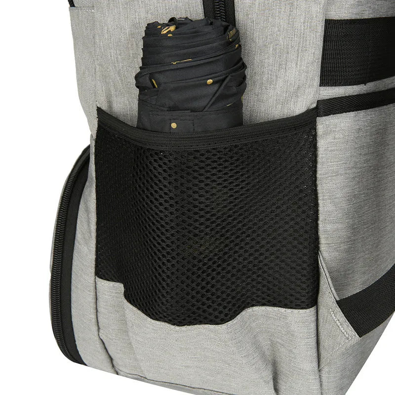 Insulated Oxford cloth backpack with pull rod belt in light grey, black, or dark grey colour options