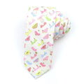 Korean style narrow men's cotton bow tie with a colourful cartoon pattern print.