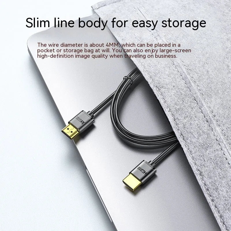 HDMI cable with gold-plated connectors available in multiple lengths for computer, monitor, and projector connection.
