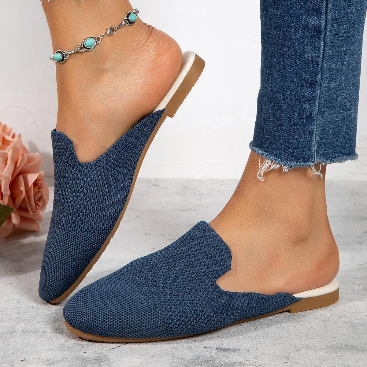 Mesh sandals summer slip on casual loafers in apricot blue green colours